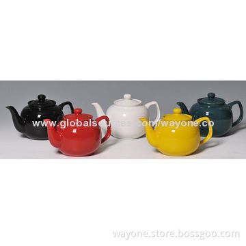 Ceramic 520mL tea pot with solid color, 1,200mL available, elegant shape, more colors available